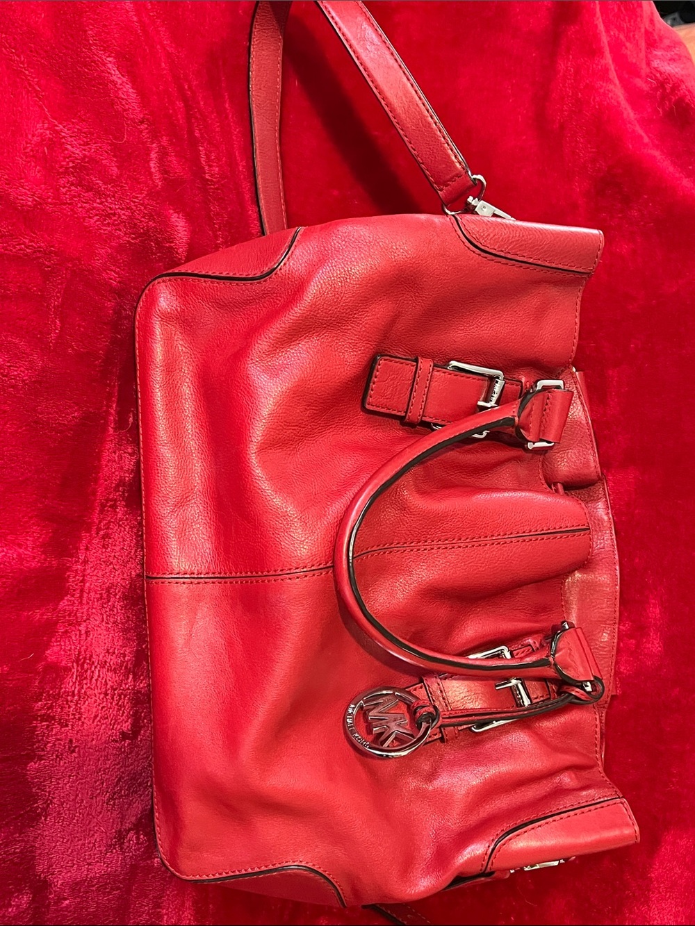Red Leather Shoulder Bag - Women